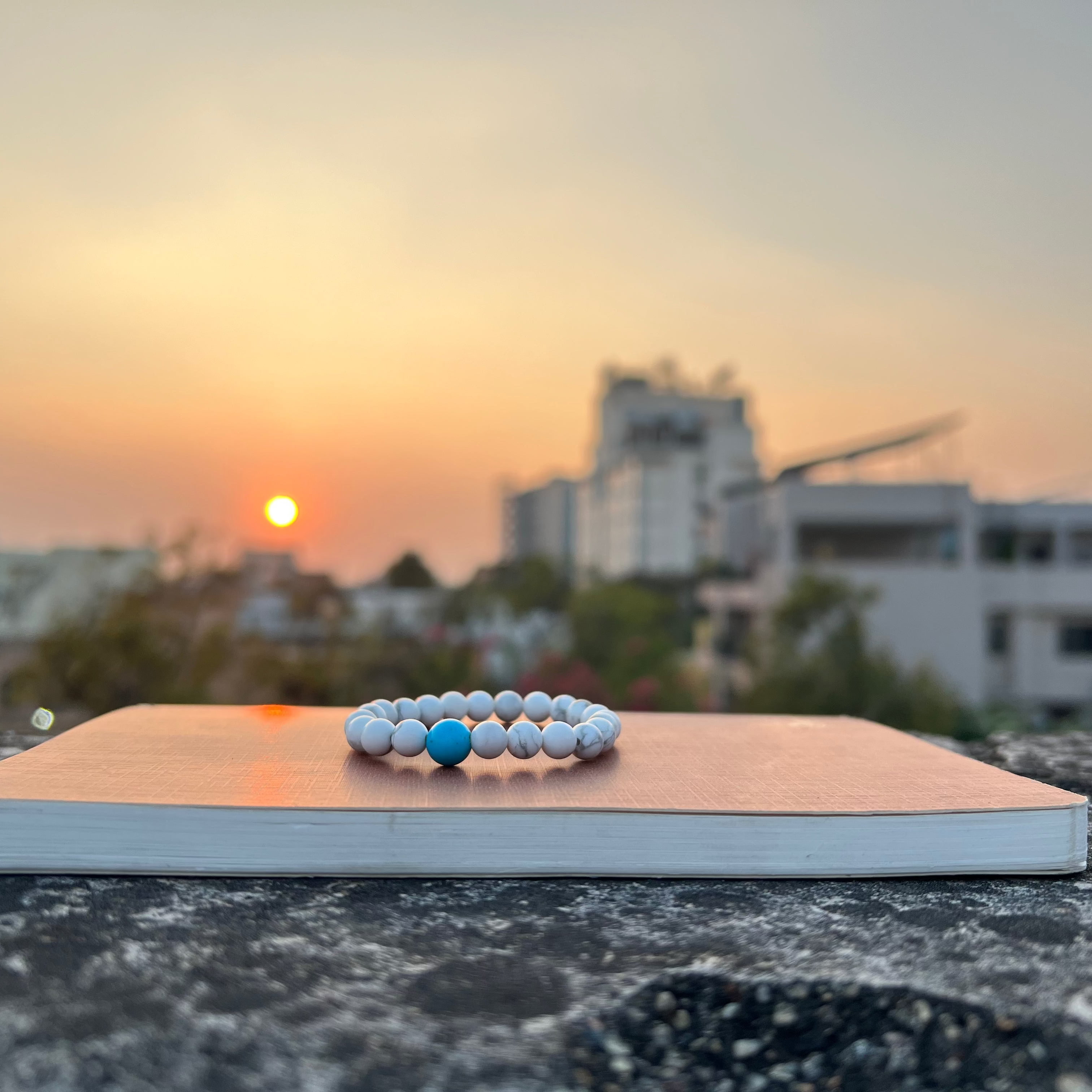 Minimal Peace Bracelet White Howlite Bracelet with Blue Accent