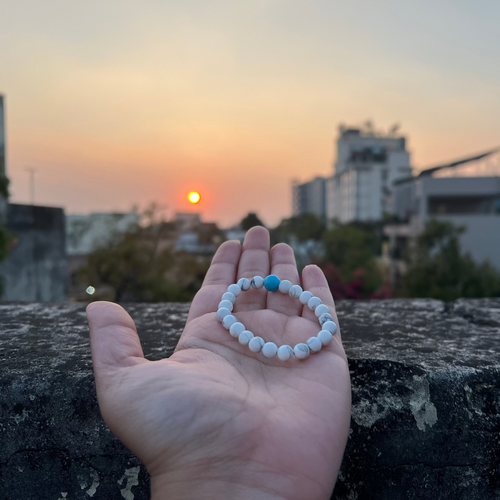 Minimal Peace Bracelet White Howlite Bracelet with Blue Accent