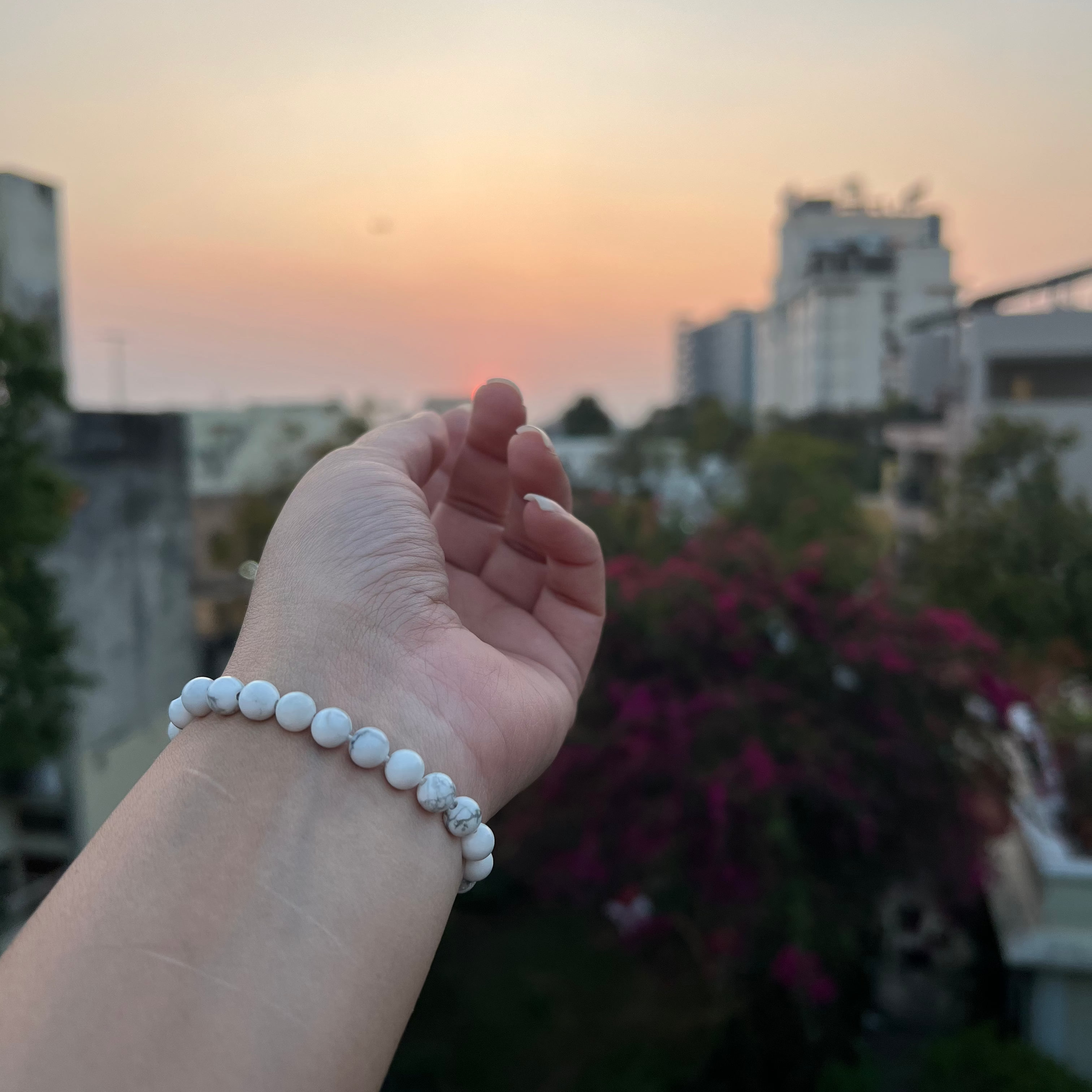 Minimal Peace Bracelet White Howlite Bracelet with Blue Accent