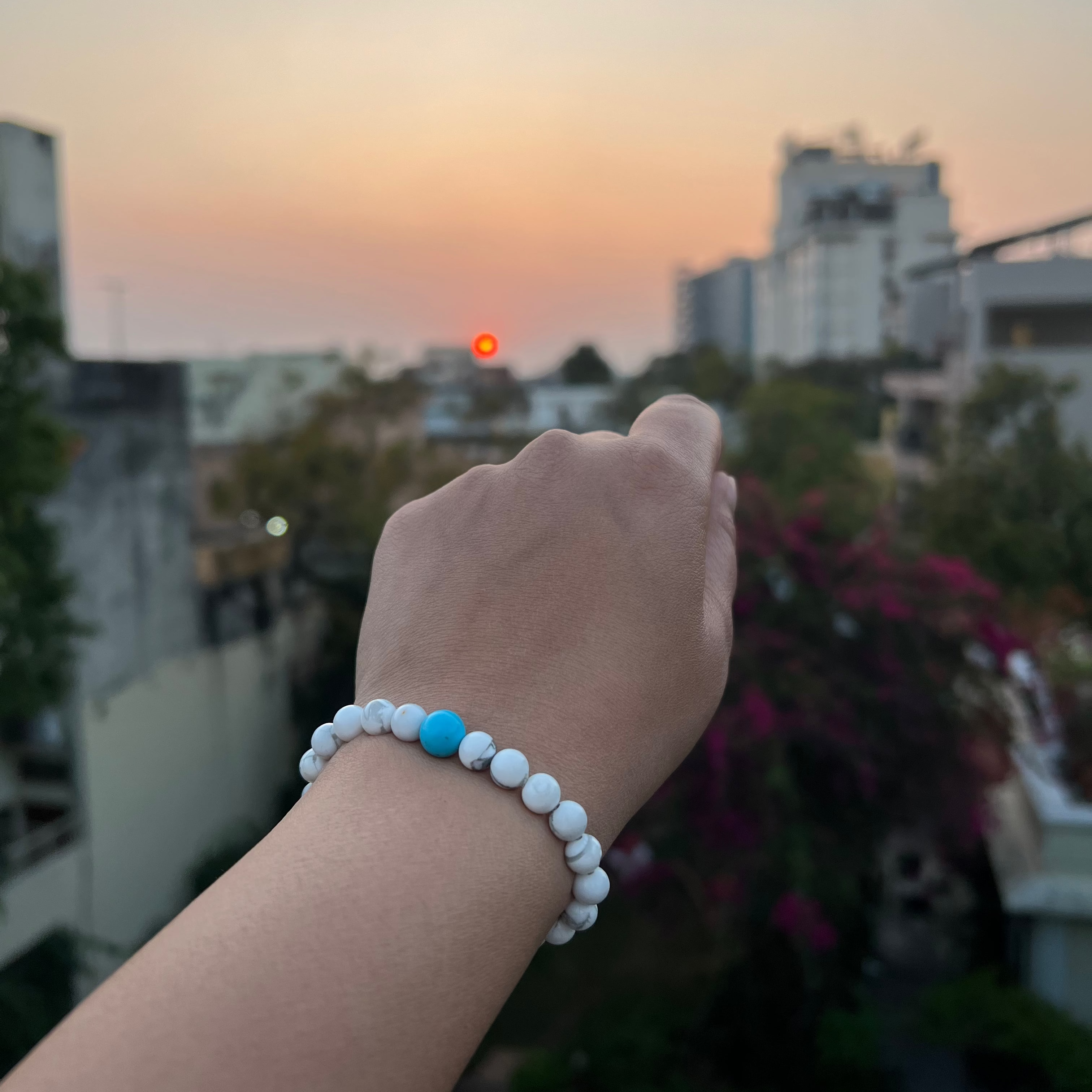 Minimal Peace Bracelet White Howlite Bracelet with Blue Accent