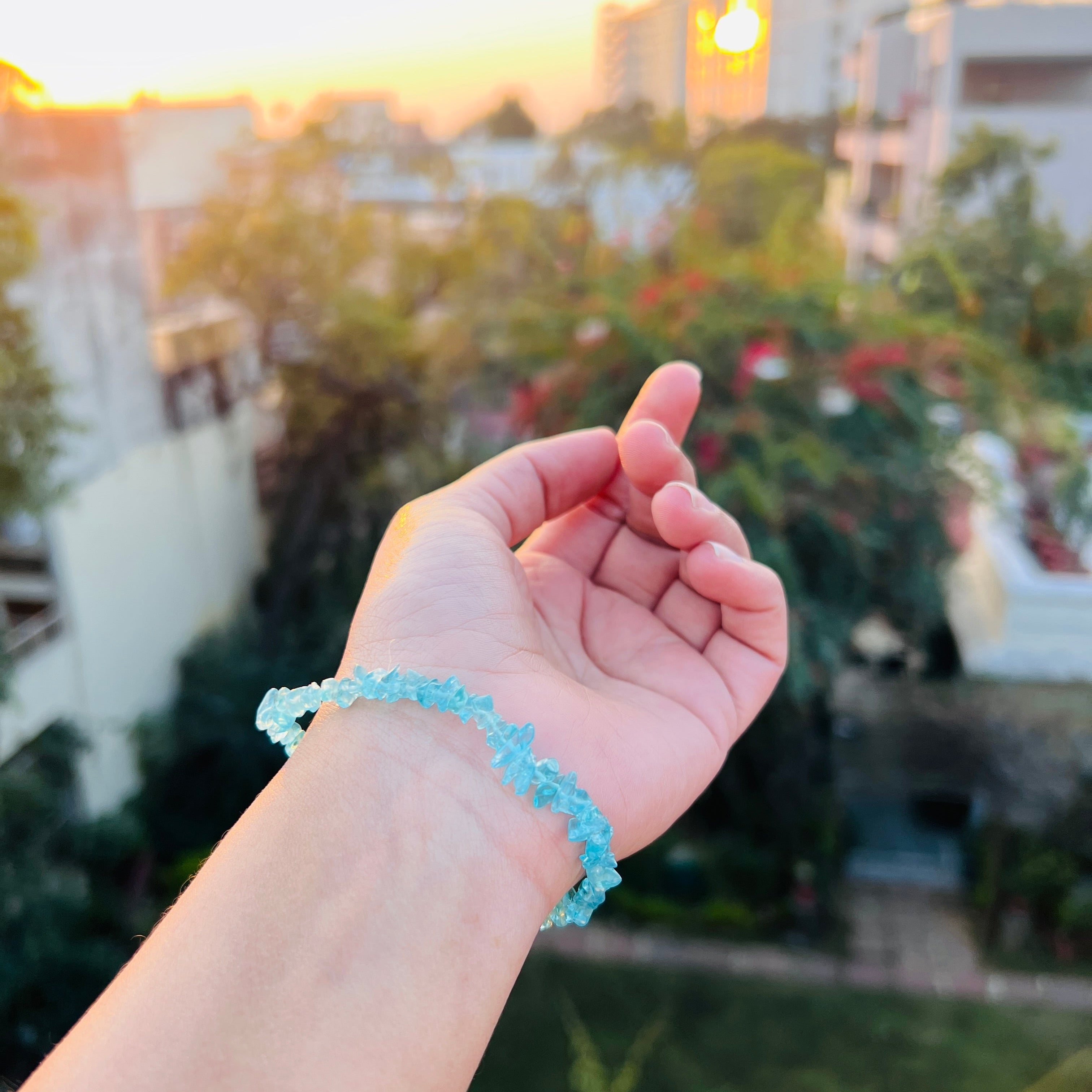 Natural Blue Apatite Crystal Bracelet.