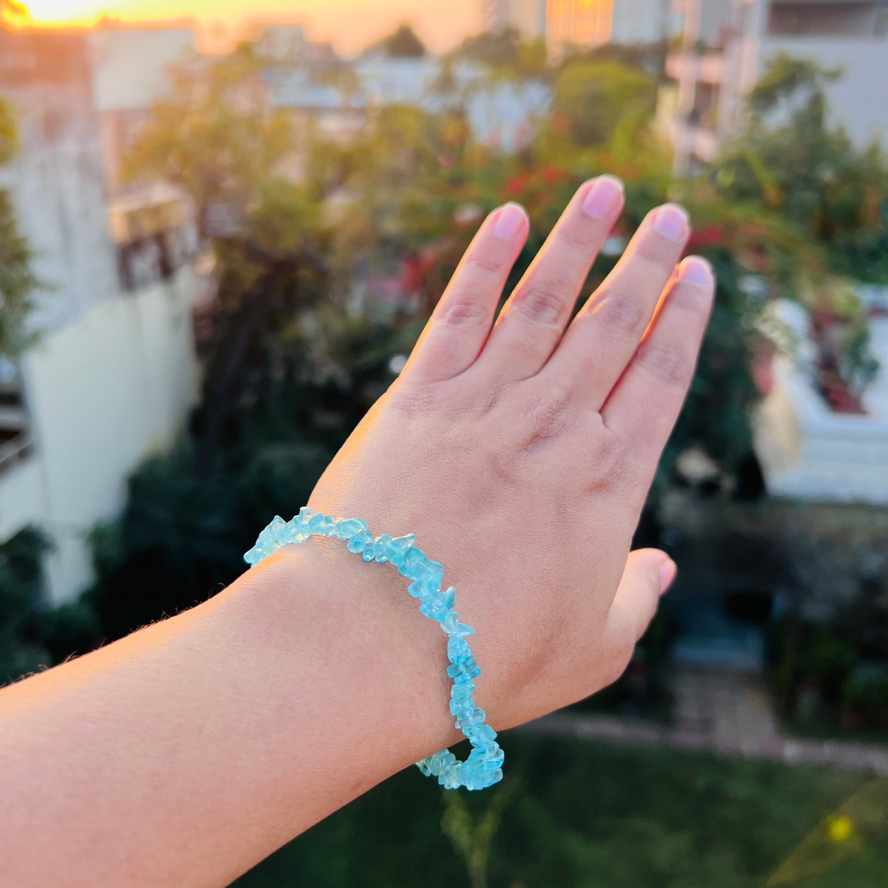 Natural Blue Apatite Crystal Bracelet.