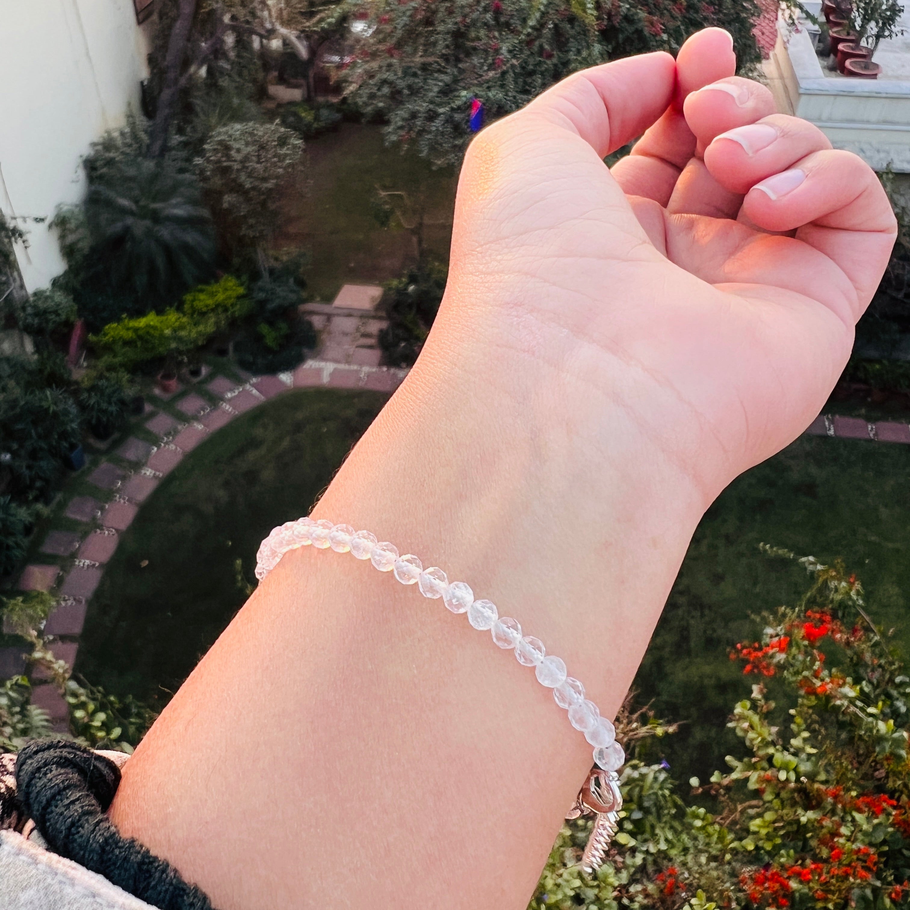 Natural Sphatik (Clear Quartz) Faceted Bracelet | Adjustable Fish Lock