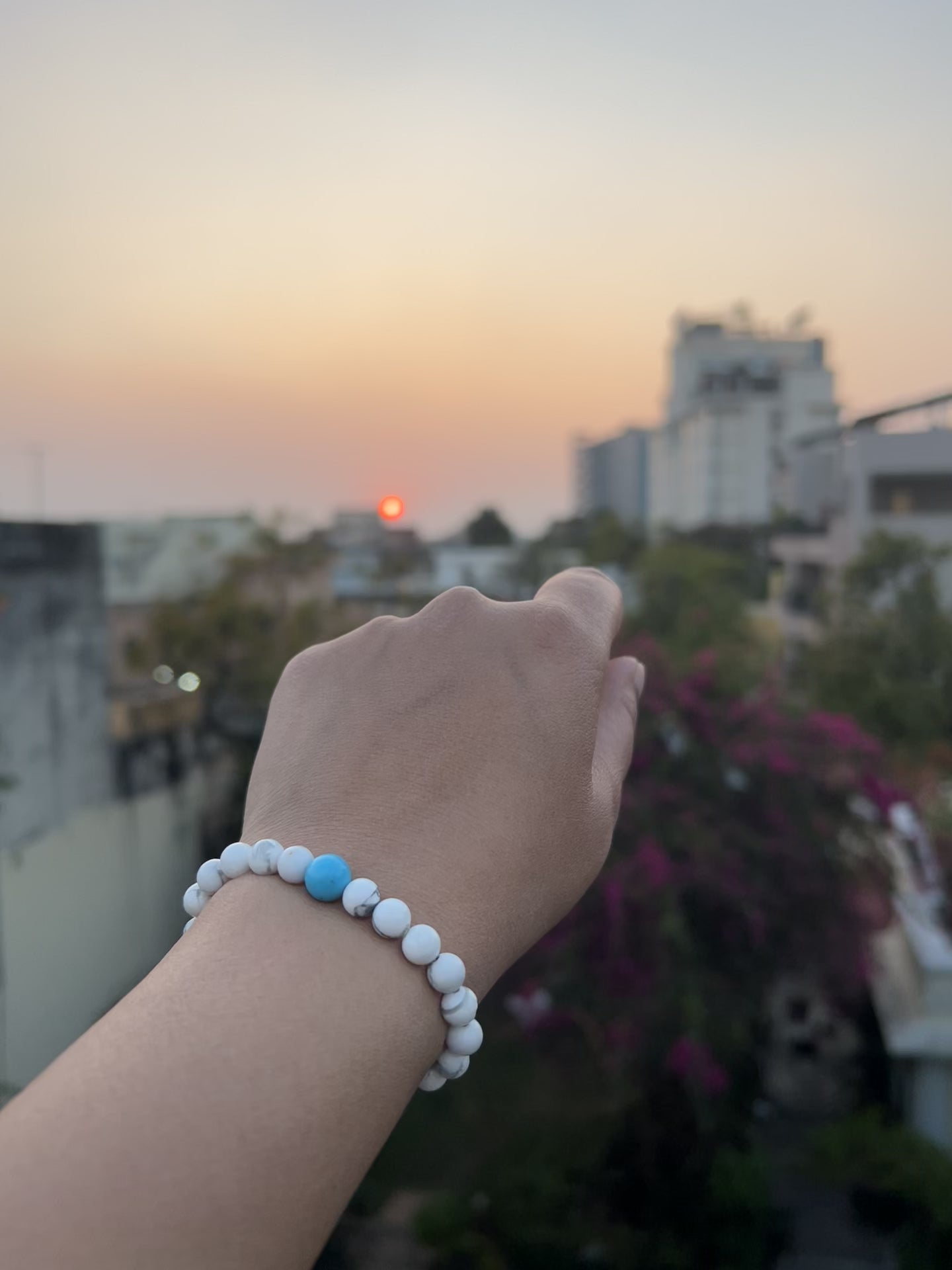Minimal Peace Bracelet White Howlite Bracelet with Blue Accent