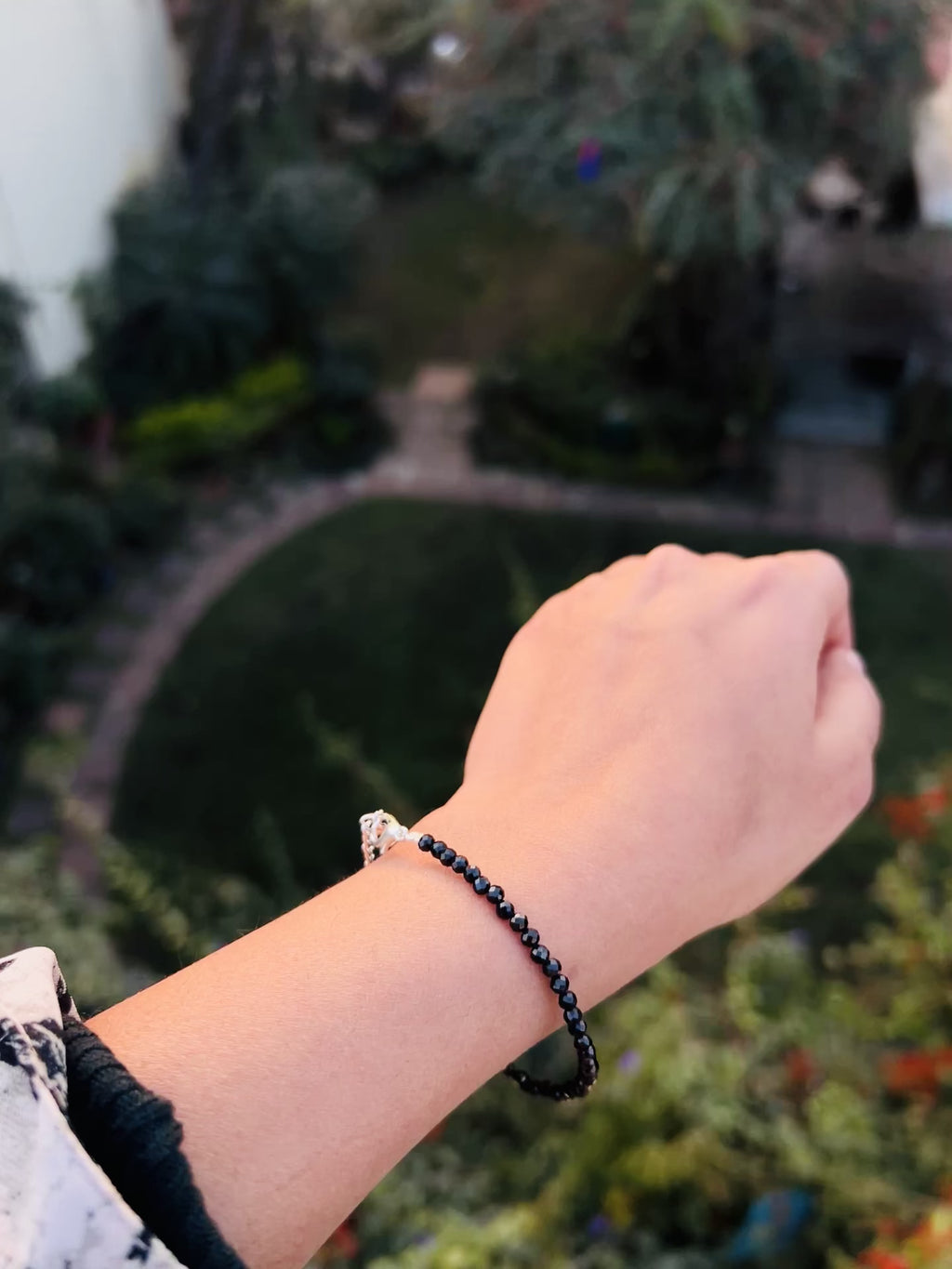 Natural Black Spinel Faceted Bracelet | Adjustable Fish Lock